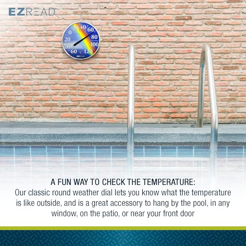 EZREAD Hanging Dial Thermometer 840-1220 Weather Thermometers for Indoor and Outdoor Use, Large 12.5 Inch Diameter, Easy to Read Numbers, Rainbow, Blue/Red/Yellow - color: Rainbow