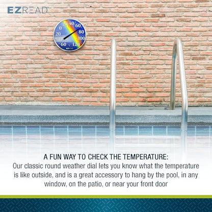 EZREAD Hanging Dial Thermometer 840-1220 Weather Thermometers for Indoor and Outdoor Use, Large 12.5 Inch Diameter, Easy to Read Numbers, Rainbow, Blue/Red/Yellow - color: Rainbow