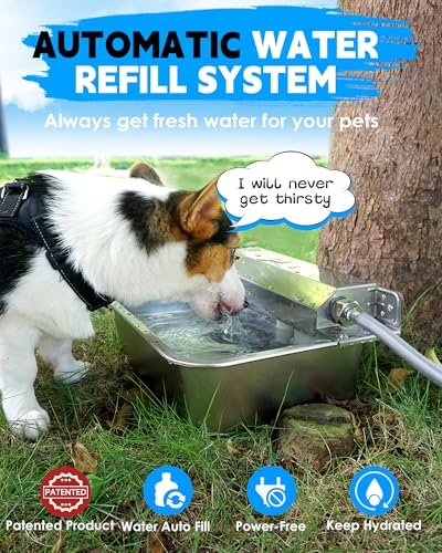 PETIMI Automatic Dog Water Dispenser, 2 Gallons 304 Stainless Steel Dog Water Bowl for Indoor/Outdoor, Large Water Bowl for Pets & Livestock, Anti Tip, Wide Mouth, Water Auto Fill, Fit GHT 3/4" Faucet
