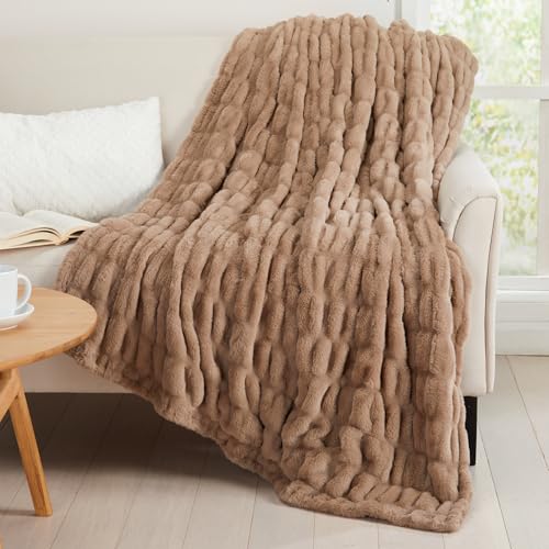 Springtree Home Luxury Micro Plush Throw Blanket | Thick Faux Fur | Dune | Lily Collection | 50" x 60" | Brown Blanket | Ultra Plush - color: Dune, size: 50" x 60" (Medium)