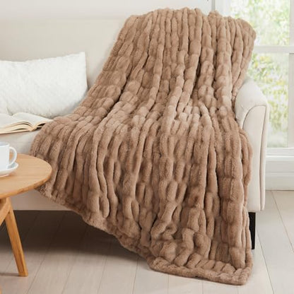 Springtree Home Luxury Micro Plush Throw Blanket | Thick Faux Fur | Dune | Lily Collection | 60" x 70" | Brown Blanket | Ultra Plush - color: Dune, size: 60" x 70" (Large)