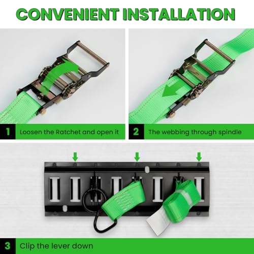 E Track Tie-Down Rail Kit, Trailer Tie Downs, 31 Pcs Set Etrack kit | 4 Rails, 4 Rope Tie Offs, 4 O Ring Anchors, 2 10ft Straps, Securing Accessories for Garages, Vans, Trailers, Cargo (Green) - color: Green