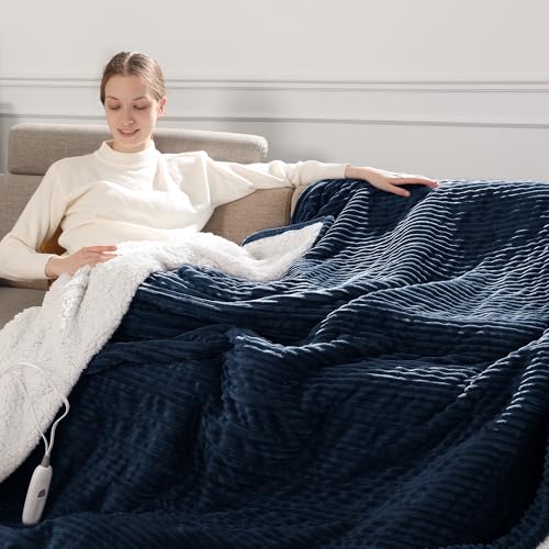 Heated Blanket Throw Electric Throw Blanket Warming Blanket for Adults - color: Navy Blue, size: Throw(50"x60")