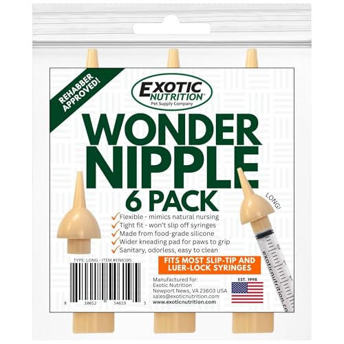 Wonder Nipple - Nursing Nipple for Baby Animals - Handfeeding Baby Squirrels, Sugar Gliders, Hedgehogs, Guinea Pigs, Racoons, Prairie Dogs, Opossums, and More! (Long)