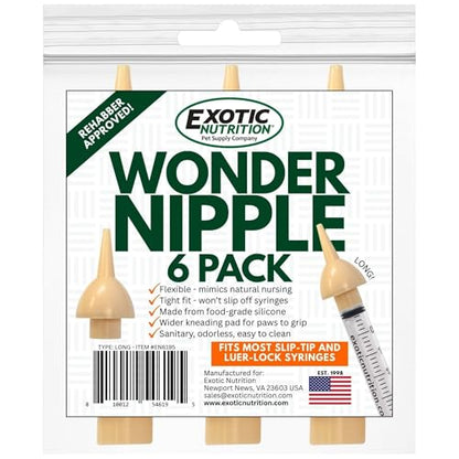 Wonder Nipple - Nursing Nipple for Baby Animals - Handfeeding Baby Squirrels, Sugar Gliders, Hedgehogs, Guinea Pigs, Racoons, Prairie Dogs, Opossums, and More! (Long)