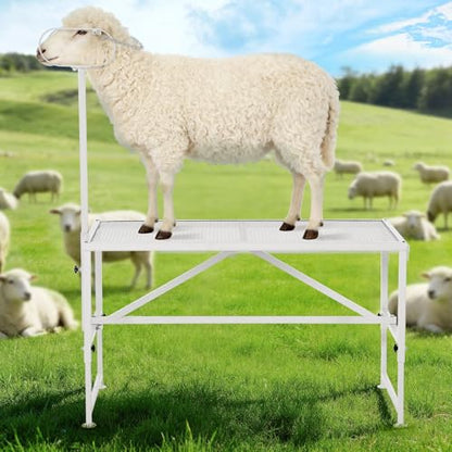 Goat Milking Stand, Metal Livestock Platform - Heavy Duty 47"X23" Metal Livestock Shearing Stand with Adjustable Height (21" to 33") & Headpiece/Nose Loop, White - color: White