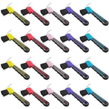 Zhehao 20 Pieces Horse Hoof Pick Brush with Soft Rubber Handle Portable Hoof Pick with Brush, Random Colors