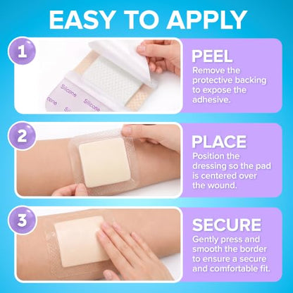 20Pcs Silicone Foam Dressing | 5x5 Bed Sore Bandages | Wound Care FSA&HSA - size: 5x5 20ct