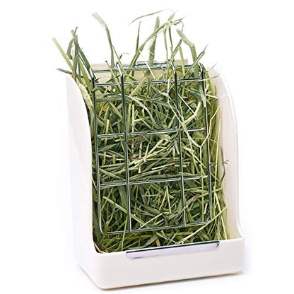 CalPalmy Hay Feeder for Rabbits, Guinea Pigs, and Chinchillas - Minimize Waste and Mess with 5.5" x 3.5" x 7.4" Hanging Alfalfa and Timothy Hay Dispenser - color: White, size: 5 1/2" x 3" x 7 3/8" (1-Pack)