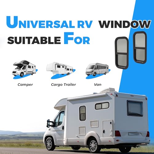 HECASA 12" W x 24" H Universal RV Window Vertical Slide Teardrop Window W/ | Trim Ring and Net Screen Tempered Glass Aluminium Plastic Rubber (2PCS) - size: 12" W x 25" H