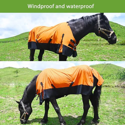 Adjustable Waterproof Horse Sheet | Horse Blankets for Real Horses|Perfect Rainy Day Protection(80", Orange)