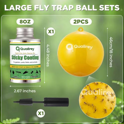 Qualirey 2 Pcs Big Fly Trap Ball 18" Hanging Sticky Insect Ball, Yellow - color: Yellow