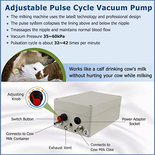 2026 Upgrade 14L Cow Milking Machine, Continuously Adjustable Suction Pulsation Vacuum Electric Milker, Portable Livstock Milking Machine with Stainless Bucket(US Plug)(14L Cow) - size: 14L Adjustable Cow Milking Machine