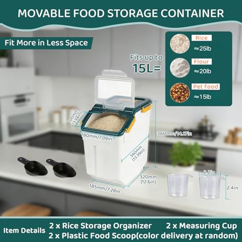 Saim 2Pack 25lb Flour&Rice Storage Container Bin,Rice Dispenser (Dark Blue) - color: 2Pack 25lbs Dark Blue