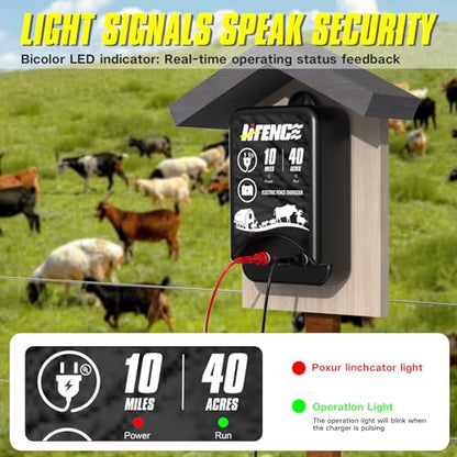 AC/DC 2-in-1 Power Supply, Electric Fence Energizer for 10 Mile Preventing Wild Animal Intrusion, 40 Acre Coverage, 12V Input, 12KV 2 Joule Output, Deter Predators, Contain Cattle, Cow and Livestock - color: BLACK-Base Model