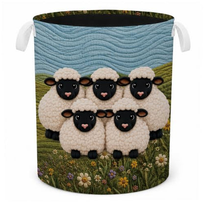 Wildflower Floral Sheep Laundry Basket, Farmhouse Farm Animal Lamb Laundry Hamper Waterproof Collapsible Clothes Storage Bin Organizer for Baby Room Bedroom Bathroom Farmhouse