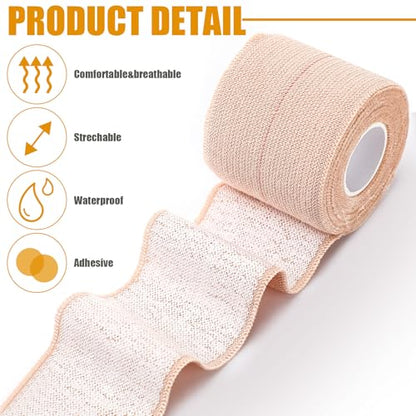 Geiserailie 12 Rolls 2 Inches Elastic Tape Self Adhesive Wrap Sports Pets | Cohesive Stretch for Ankle Knee Wrist, Sticks to Itself Not Skin Hair, Athletic Training Pet Animal Protection, Tan Beige - size: 2 Inch