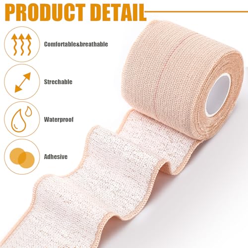 Geiserailie 12 Rolls 2 Inches Elastic Tape Self Adhesive Wrap Sports Pets | Cohesive Stretch for Ankle Knee Wrist, Sticks to Itself Not Skin Hair, Athletic Training Pet Animal Protection, Tan Beige - size: 2 Inch