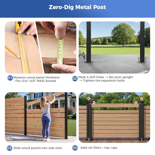 1 Pack 6ft Heavy Duty Aluminium Fence Post, No Dig Metal Post for Outdoor Privacy Fence Panels, Compatible with Wood Slats and Composite Boards for Patio, Backyard, Garden - color: 6 ft Post-1pcs