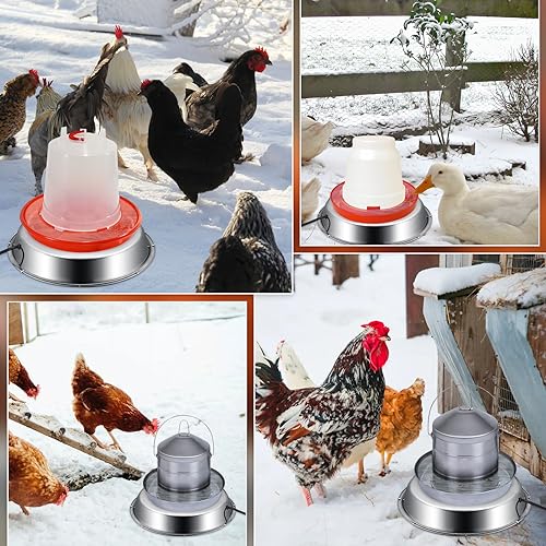 12 Inch Chicken Water Heater Base, 5 Gallons Poultry Drinker Heater Base with Thermostat and Power Cord, Automatic Electric Poultry Winter Deicer Heated Base for Plastic/Metal Chicken Waterer