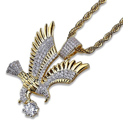 TOPGRILLZ Goat Chain Gold Necklace for Men Eagle Chain Rope Iced out Cubic Zirconia 14K Gold Plated Stainless Steel Necklace 24" Birthday Gifts - style: Gold