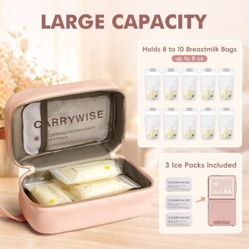 Breast Milk Cooler Travel Bag with 3 Ice Pack, Waterproof Breastmilk Cooler Storage Bag, Portable & Versatile Insulated Cooler Bag with Buckle Handle for Nursing Mom Daycare, Travel, Pink - color: Pink