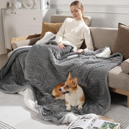 Heated Throw Blanket Electric Throw Blanket Warming Blankets for Adults - color: Light Gray, size: Throw(50"x60")