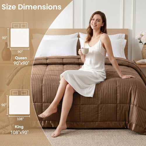 downluxe King Size Blanket with Satin Trim, Lightweight Down Alternative King Blanket for All Season, Machine Washable (Brown, 108 x 90 Inch) - color: Brown, size: King