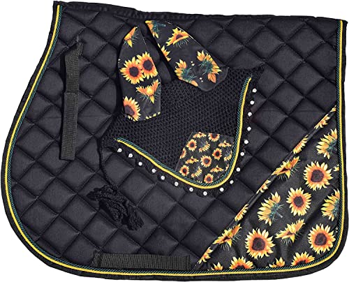 Sunflower All Purpose English Saddle Pad, Handmade Jumping Saddle Pad, Fly Bonnet - size: HORSE / FULL