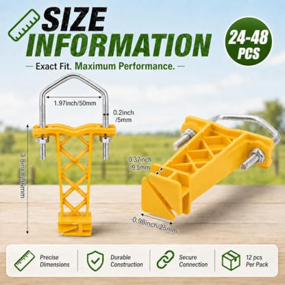 Tondiamo 24 Pcs Tube Post Insulator, Electric Fence T Post Insulators for Electric Fence Wire for Chain Link Square or Round Tubing (Yellow) | Extender Insulators for Square Round Pipe Tubing Wire Vinyl Picket Fence - style: Yellow
