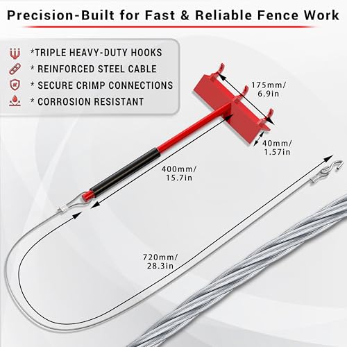Chain Link Fence Top Rail Tensioner Tool, Heavy-Duty Steel Stretcher with 3 Hooks & 28" Cable Hook, 300 lbs Pull Capacity, Easy One-Person Installation, Red, 2PC - color: Red