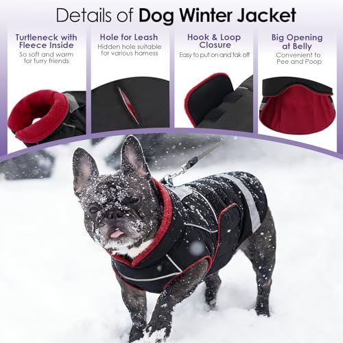 Dog Coat, Large Dog Jacket, Winter Coat with Hook & Loop Closure - color: Black, size: Large