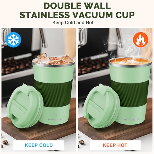 MOMSIV 12oz Travel Coffee Mug, Insulated Coffee Cup with Leakproof Lid - color: B-Light Green-12oz