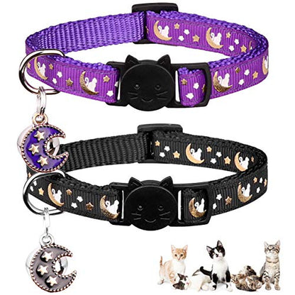 Baeuppit 2Pcs Breakaway Cats Collars Cat Collars for Boy & Girl Cats Adjustable Kitten Collars with Bell,Purple+Black,8"-13.1" - color: Purple+Black, size: 8.0-13.1"