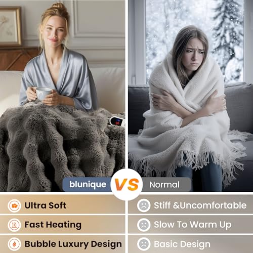 Electric Heated Blanket for Girls & Women, Soft & Luxurious,Faux Fur Heating Throw Blankets, 6 Heat Settings, Overheat Protection, Quick Heating, Memory Function, Giftable, 50"x60",Dark Taupe - color: Dark Taupe