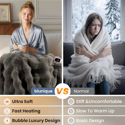 Electric Heated Blanket for Girls & Women, Soft & Luxurious,Faux Fur Heating Throw Blankets, 6 Heat Settings, Overheat Protection, Quick Heating, Memory Function, Giftable, 50"x60",Dark Taupe - color: Dark Taupe