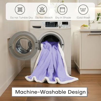 Electric Heated Blanket 50"x60" Throw Size - Light Purple | Safe All Night Rest, Dual-Sided Microplush Sherpa for Bedroom Couch Use, 4 Heat Settings & 3 Hours Auto Off, Machine Washable - color: 07-purple, size: Throw(50''x60'')