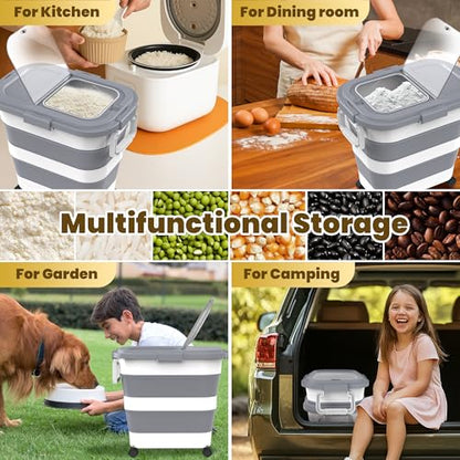 HOYTAMDA 25-35Lbs Rice Container,Collapsible Food Storage Container Wheels - color: Grey/25-35lbs