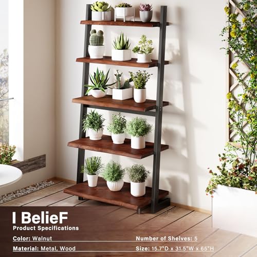 IBF 5-Tier Solid Wood Ladder Bookshelf with Natural Live Edge - size: 5-Tier