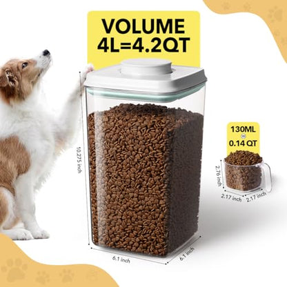 Dog Food Storage Container with 130ml Scoop – 4L/4.2qt Airtight Dog Food Container for Kibble & Treats, BPA-Free Cat Food Storage Container, Stackable Pop Lid Plastic Container with Lid (4.2Qt*2) - color: 4.2Qt*2