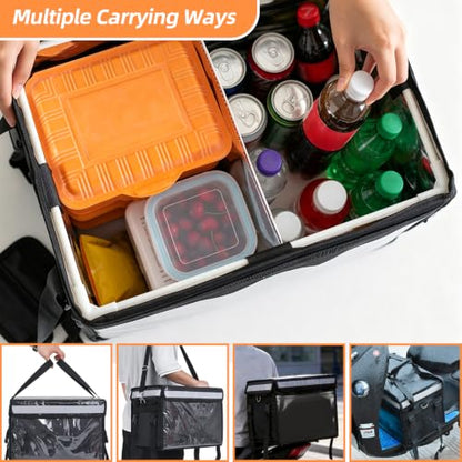 TooCust Large Insulated Food Delivery Bag with Fixed Base and Internal Frame, XXL 19.7" x 15" x 15", Commercial Pizza Delivery Bag w/Divider, Waterproof & Foldable Catering Bag Food Deliveries, Black - color: Black, size: XXL-19.7" x 15" x 15"