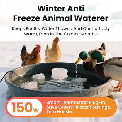 150W Submersible Cast Aluminum De-Icer – Thermostatic Chicken Water Heater for Livestock Tanks & Winter Bird Baths, Energy-Efficient Anti-Freeze Utility Heater, Black - size: 150W