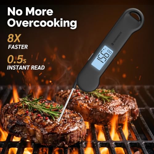 0.5 Sec Instant Read Grill Meat Thermometer Digital Food Cooking BBQ, Black - color: Black
