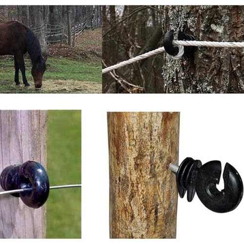 25 Pcs Black Electric Fence Insulator Ring Post Self-Tapping Insulator with Socket Tool for Wood Post, High Resistance Insulating Nails for Livestock Fence, Pasture, and Ranch