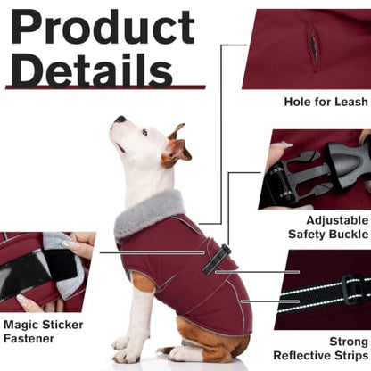 Lelepet Dog Coat Waterproof Dog Jacket Fleece Vest with Adjustable Buckle - color: Wine Red, size: S