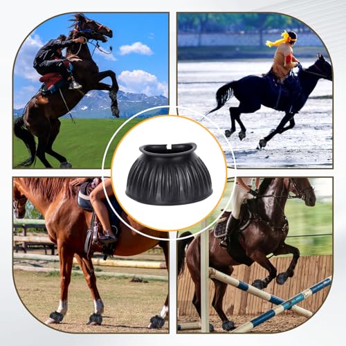 1 Pair Black Bell Boots for Horses, Double Lock Horse Care Boots, Protect Against Hoof Impact Trauma, Rubber Bell Boots Horse Care for Turnout, No Rub Design Comfort Quick Wrap Hook and Loop - size: Large