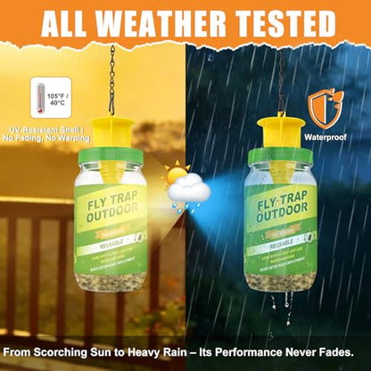 3 Pack Reusable Fly Traps Outdoor with 6 Fly Bait Refill - color: Green-3 pack