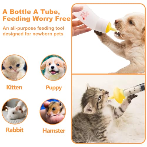 Pet Feeding Nipple with Syringe, Soft Silicone Nursing Pet Feeding Bottle, Ventilation Valve Resistant Tearing for Puppies, Kittens, Rabbit, Small Wildlife (L Nipple,Yellow) - color: Yellow-L Size
