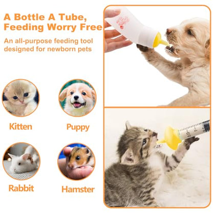 Pet Feeding Nipple with Syringe, Soft Silicone Nursing Pet Feeding Bottle, Ventilation Valve Resistant Tearing for Puppies, Kittens, Rabbit, Small Wildlife (L Nipple,Yellow) - color: Yellow-L Size