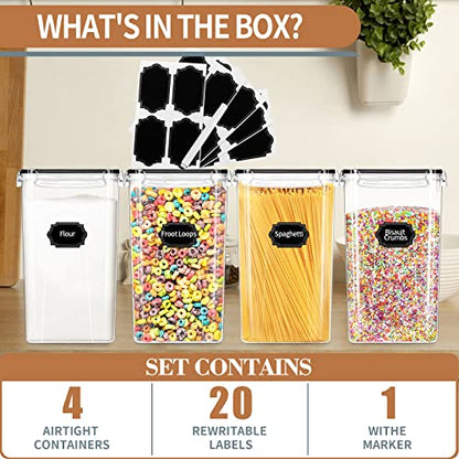 4pcs Large Tall Airtight Food Storage Containers with Lids - 6.5L / 5.9qt - size: 6.5 l